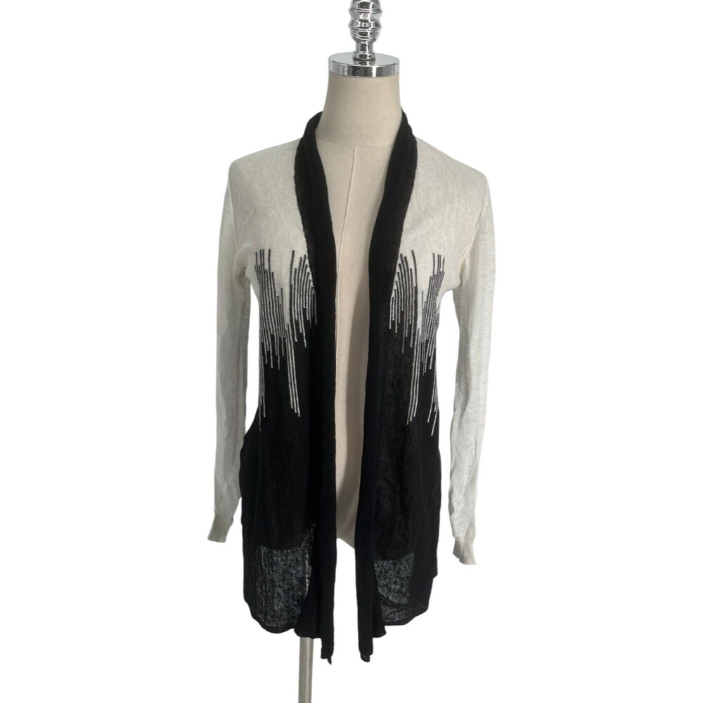 Sisters Cardigan Sweater Women Size Large/X-Large Black White Geometric Linen
